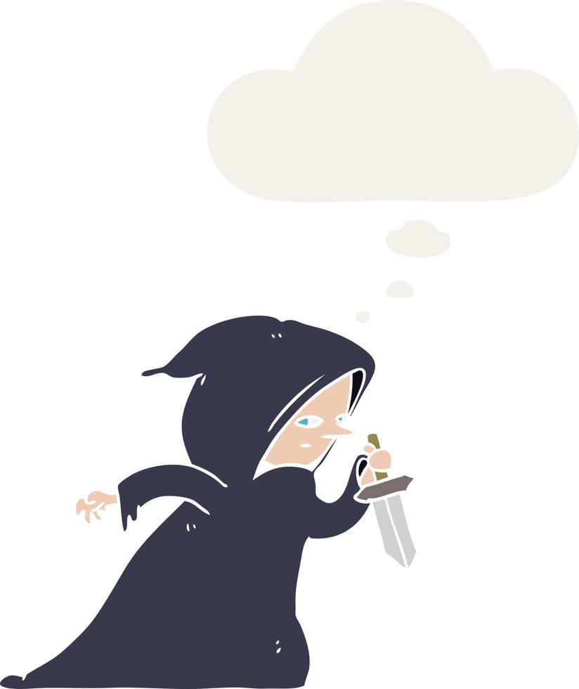 cartoon assassin and thought bubble in retro style vector