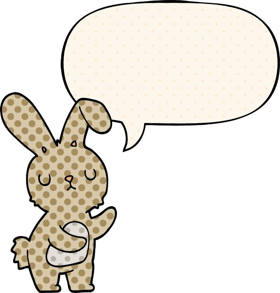 cute cartoon rabbit and speech bubble in comic book style vector