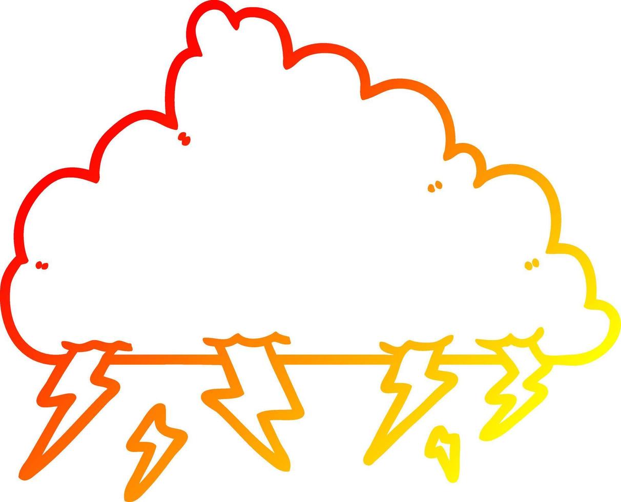 warm gradient line drawing cartoon thundercloud vector