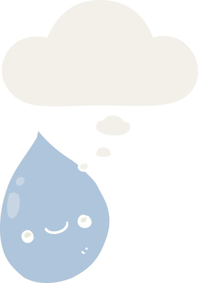 cartoon raindrop and thought bubble in retro style vector