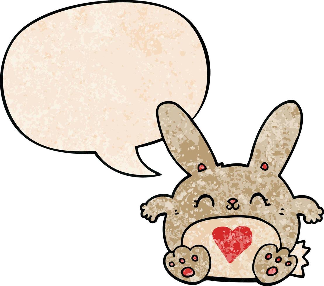 cute cartoon rabbit and love heart and speech bubble in retro texture style vector