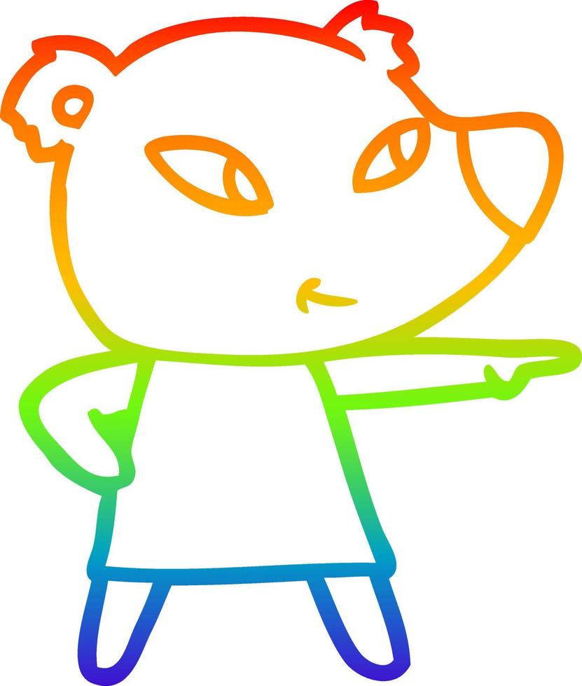 rainbow gradient line drawing cute cartoon bear in dress vector