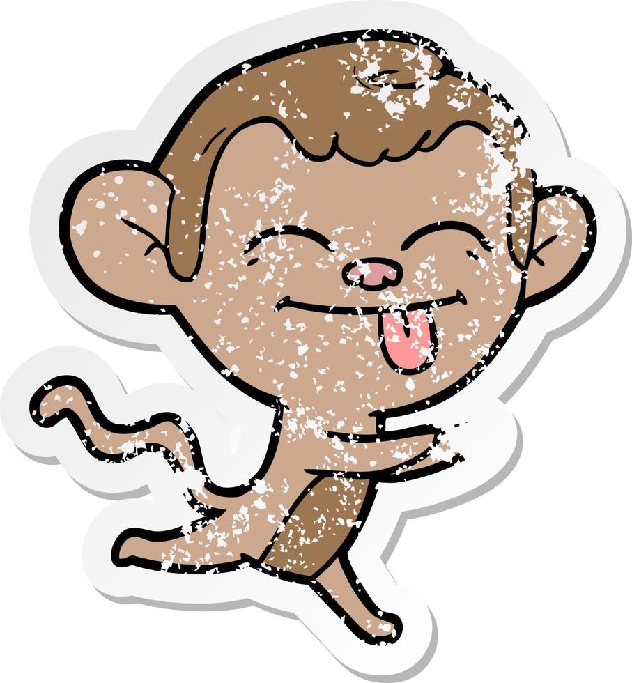 pegatina angustiada de un divertido mono de dibujos animados corriendo vector