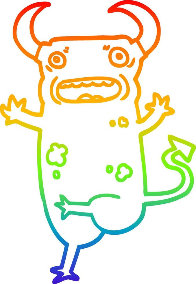 rainbow gradient line drawing cartoon demon vector