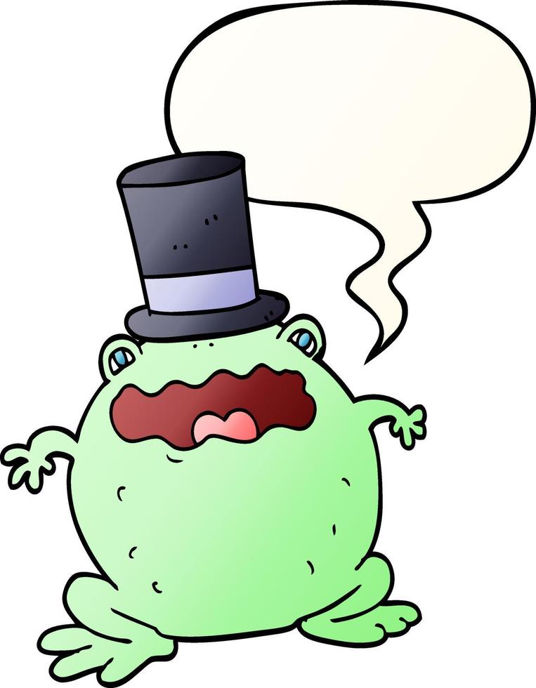 cartoon toad wearing top hat and speech bubble in smooth gradient style vector