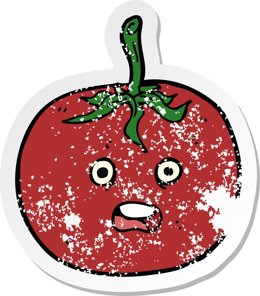 retro distressed sticker of a cartoon tomato vector