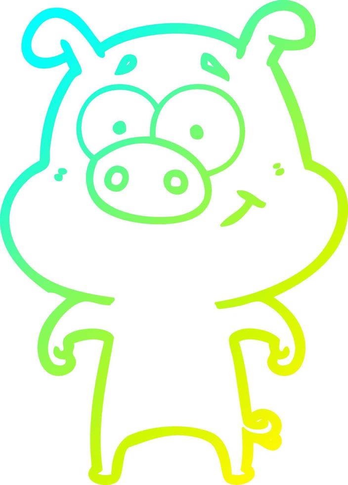 cold gradient line drawing happy cartoon pig vector
