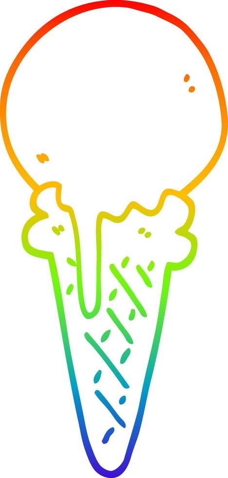 rainbow gradient line drawing cartoon ice cream cone vector