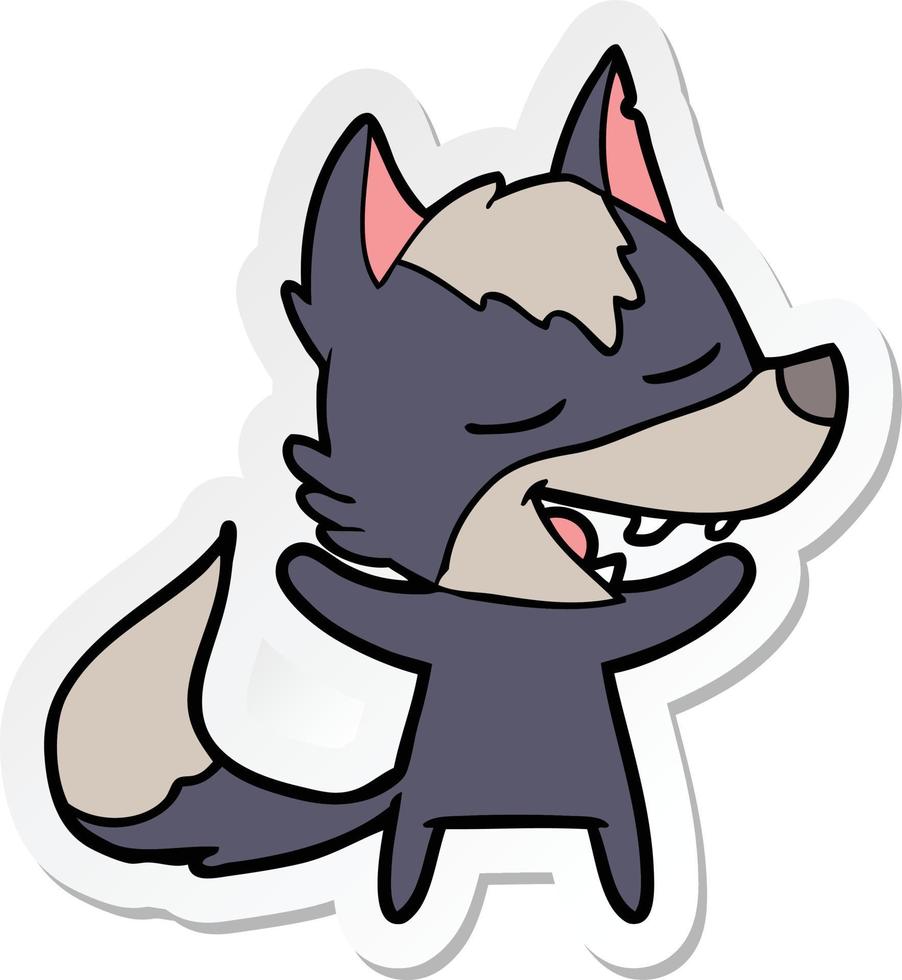 sticker of a cartoon wolf laughing vector