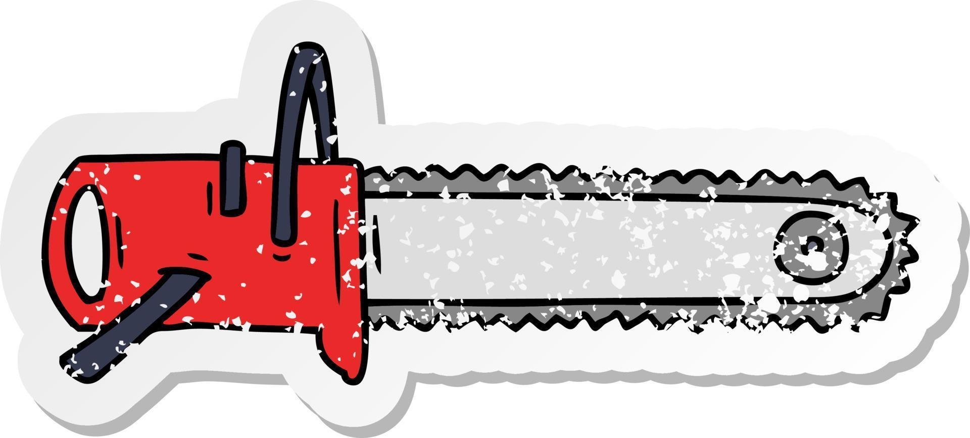 distressed sticker cartoon doodle fo a chain saw vector