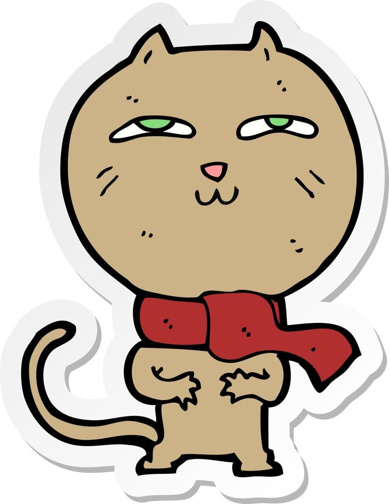 sticker of a cartoon funny cat wearing scarf vector