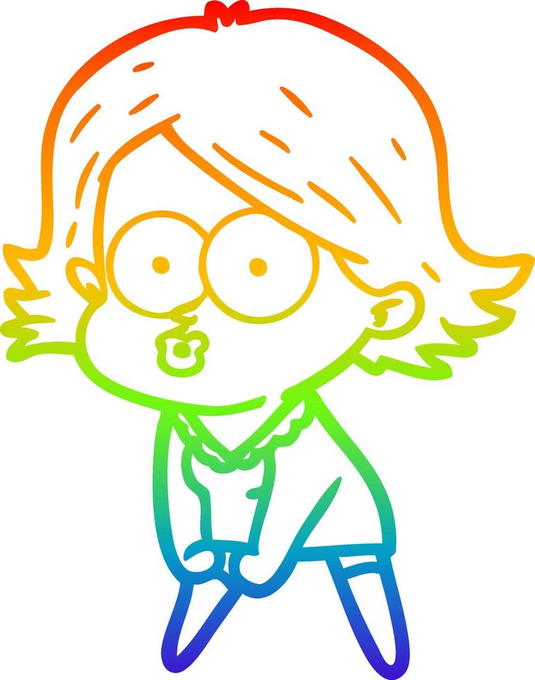 rainbow gradient line drawing cartoon girl pouting vector