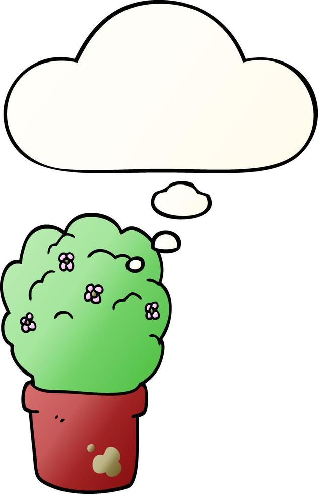 cartoon shrub and thought bubble in smooth gradient style vector