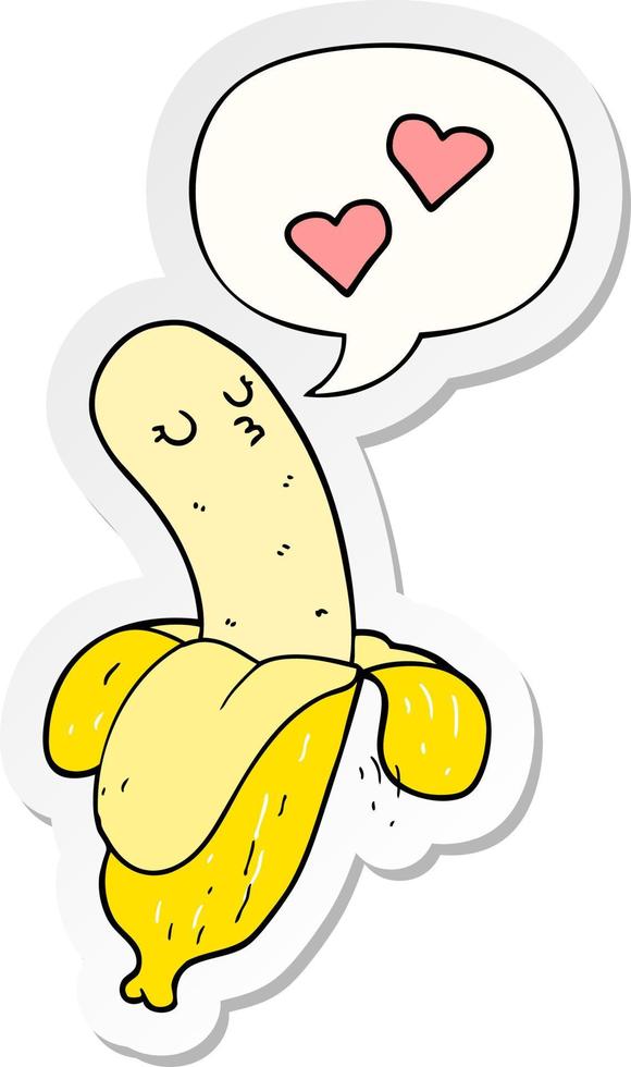 cartoon banana in love and speech bubble sticker vector