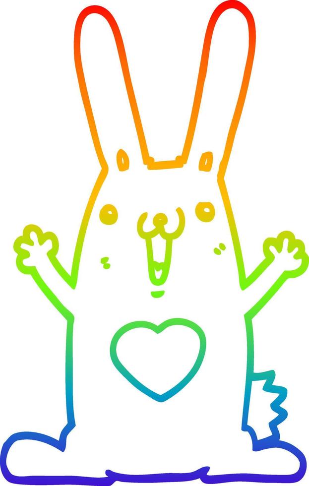 rainbow gradient line drawing cartoon rabbit in love vector
