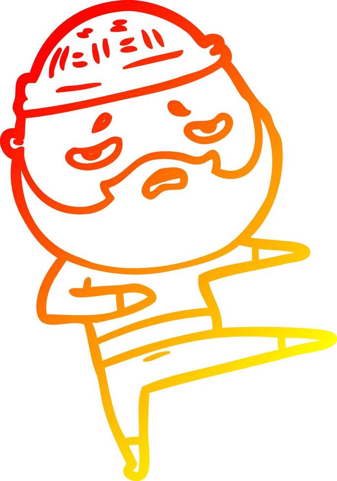 warm gradient line drawing cartoon worried man with beard vector