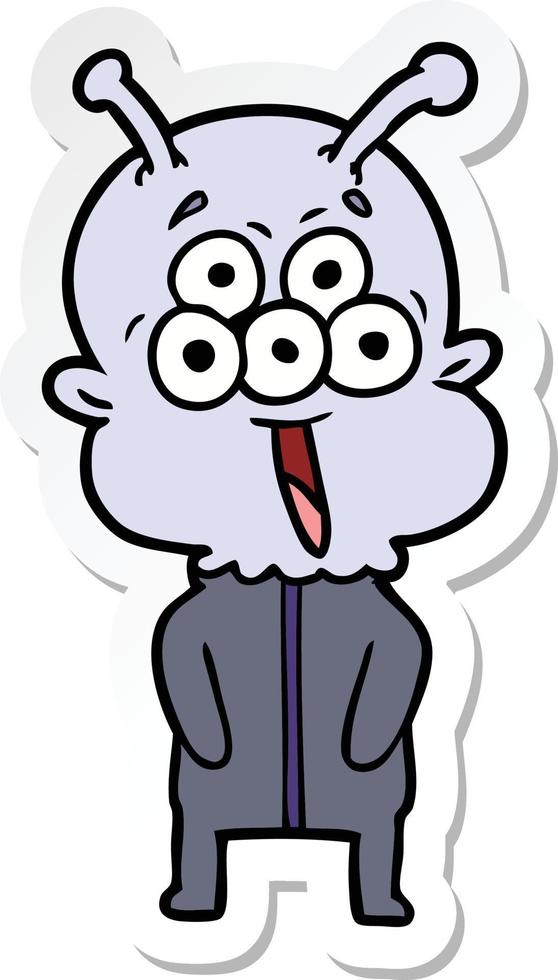 sticker of a happy cartoon alien vector