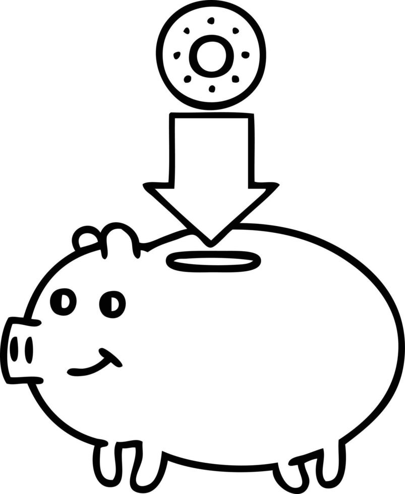 line drawing cartoon piggy bank vector