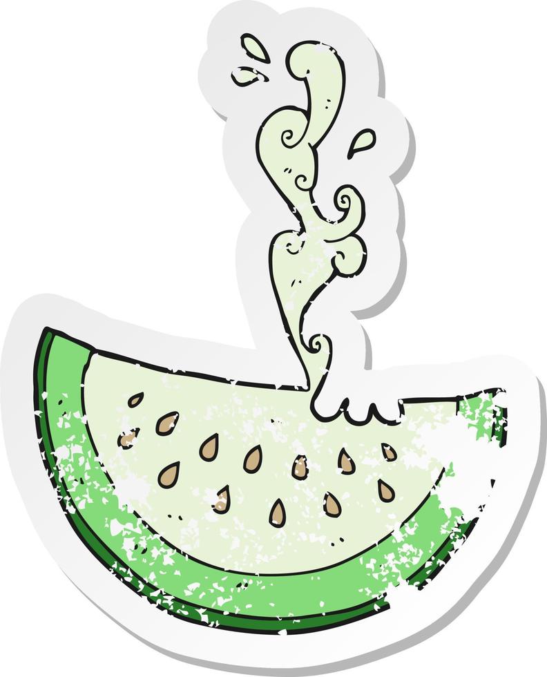 retro distressed sticker of a cartoon melon slice vector