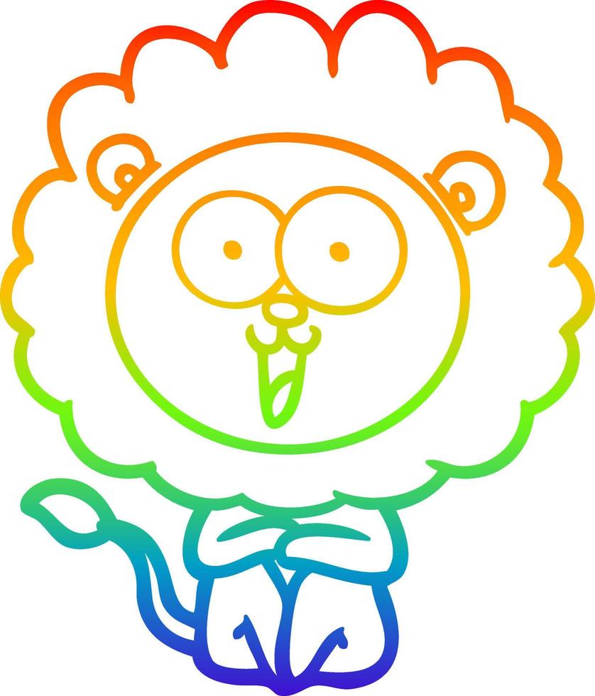 rainbow gradient line drawing happy cartoon lion vector