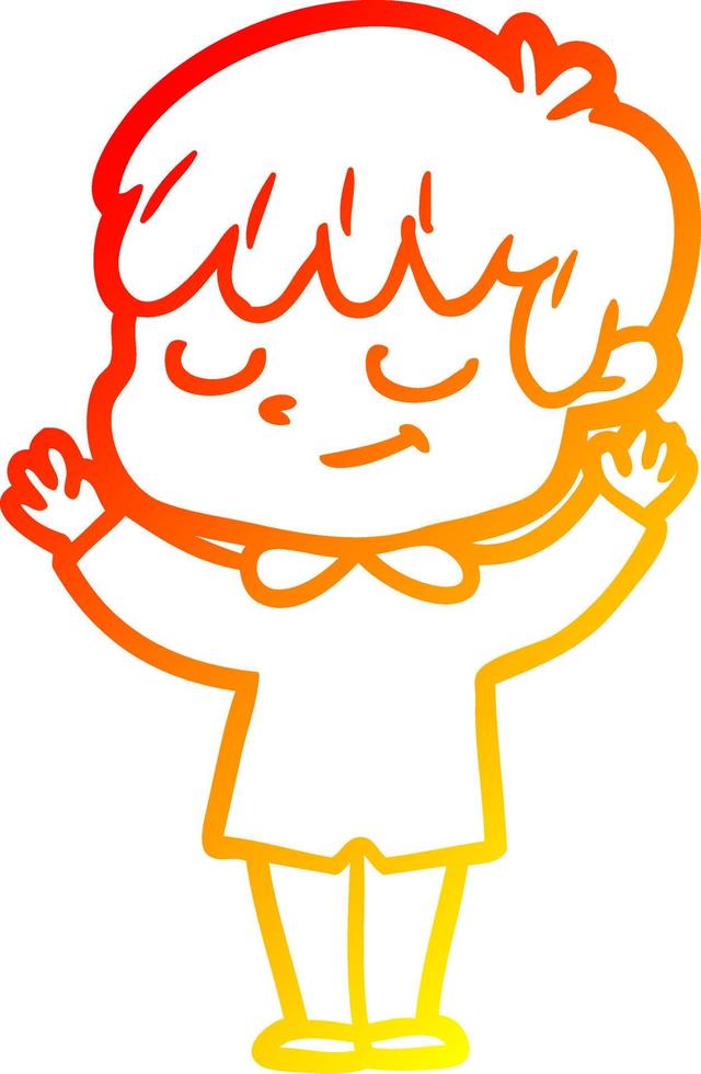warm gradient line drawing cartoon happy boy vector