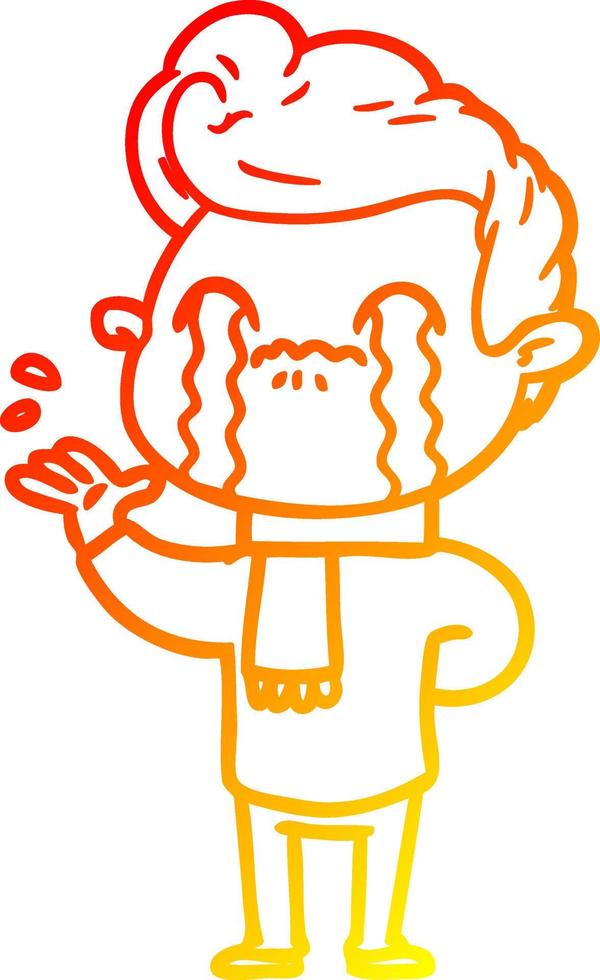 warm gradient line drawing cartoon man crying vector
