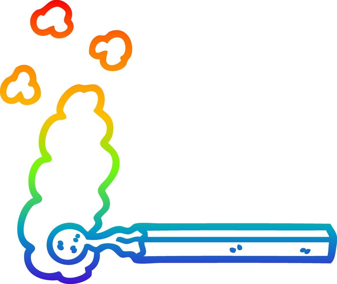 dibujo de línea de gradiente de arco iris cerilla quemada de dibujos animados vector