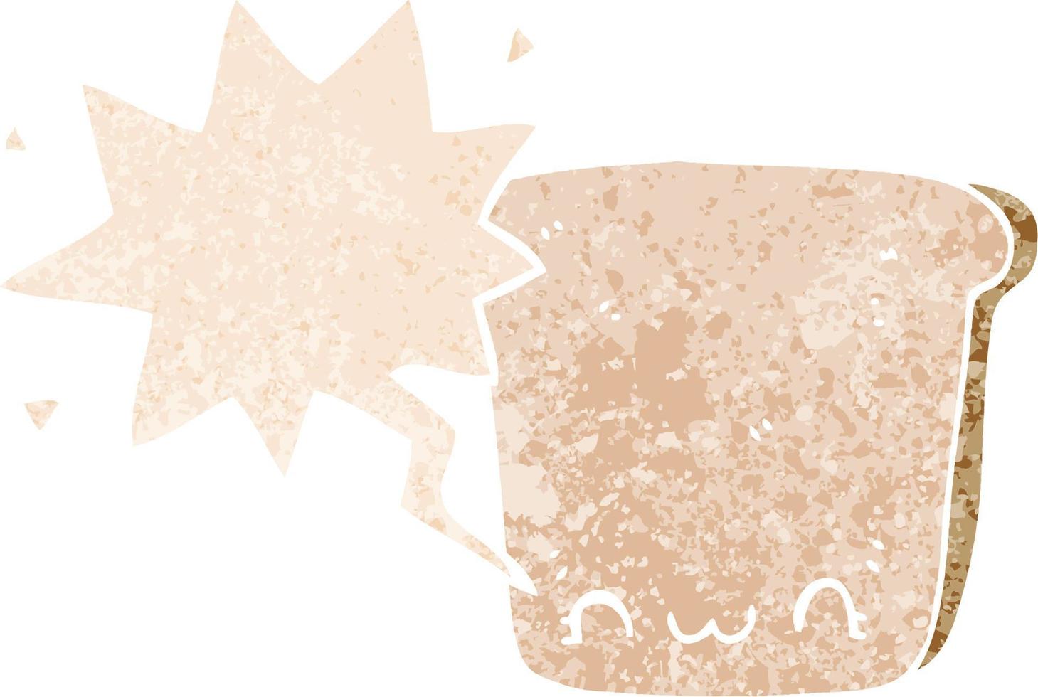 cartoon slice of bread and speech bubble in retro textured style vector