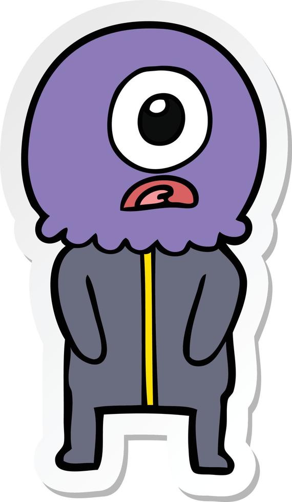sticker of a cartoon cyclops alien spaceman vector