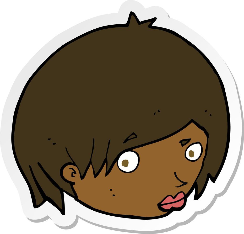 sticker of a cartoon female face with raised eyebrow vector