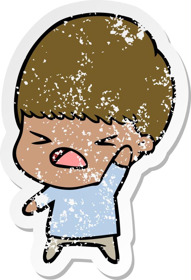 distressed sticker of a cartoon stressed man vector