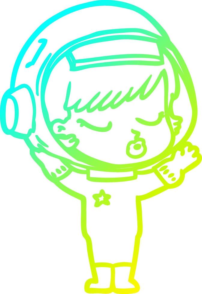 cold gradient line drawing cartoon pretty astronaut girl vector