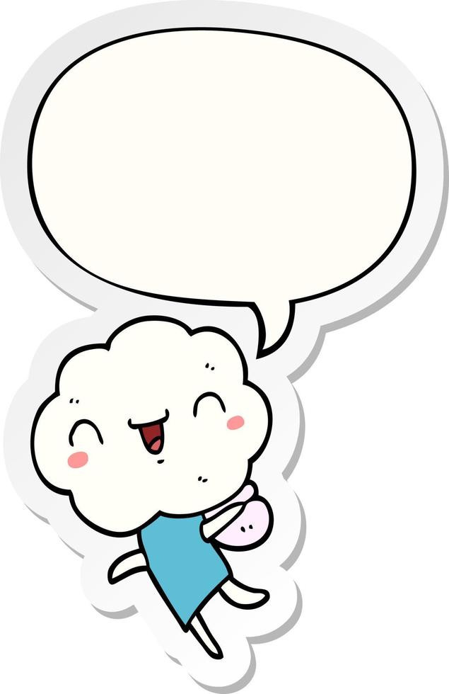 cute cartoon cloud head creature and speech bubble sticker vector