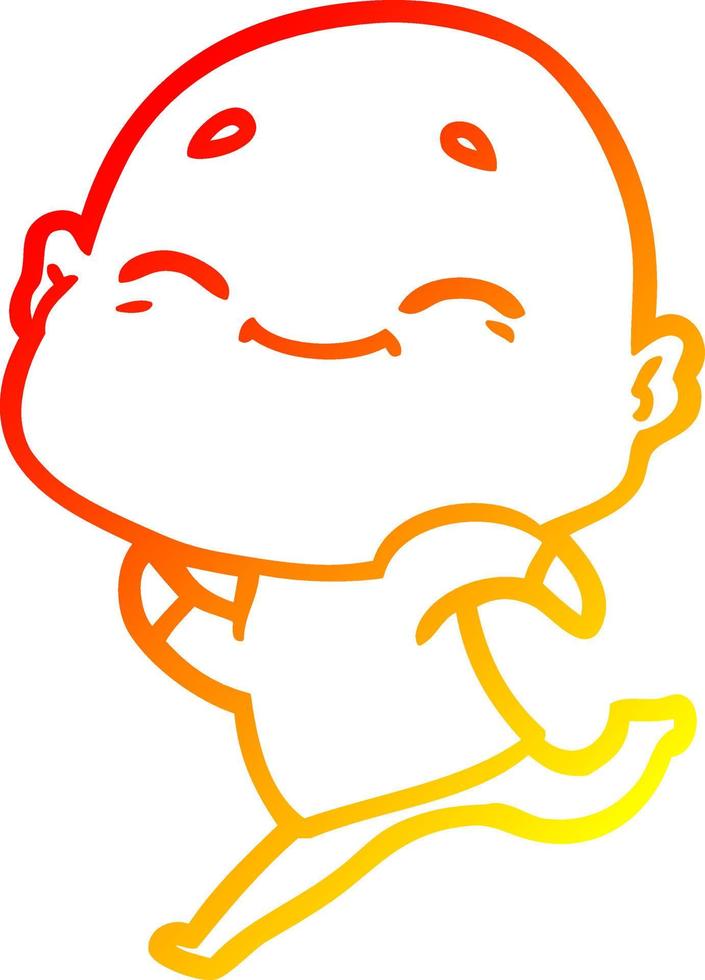 warm gradient line drawing happy cartoon bald man vector