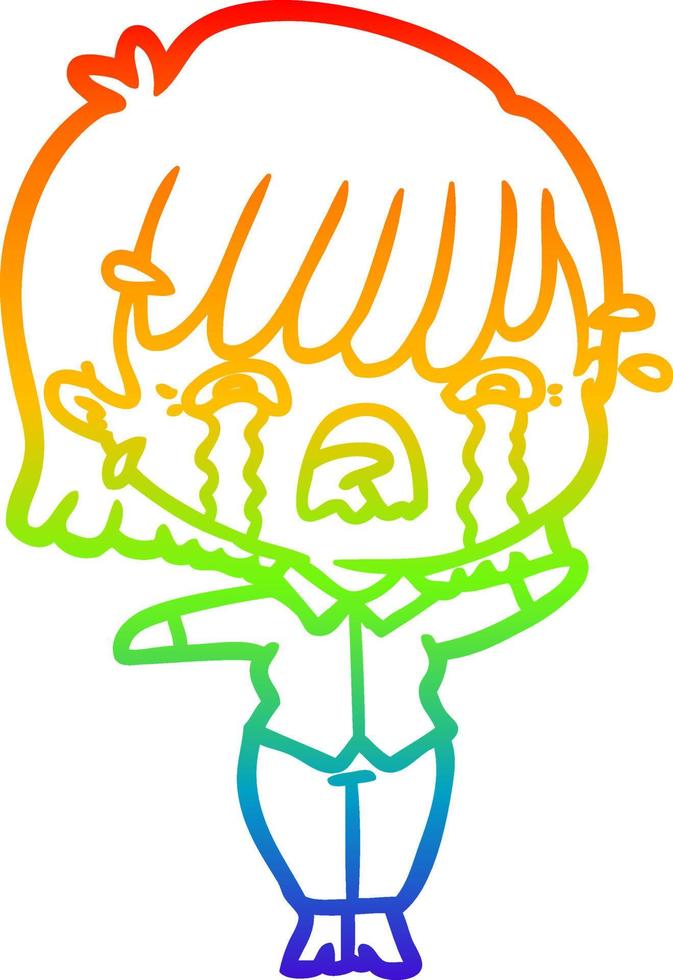 rainbow gradient line drawing cartoon girl crying vector