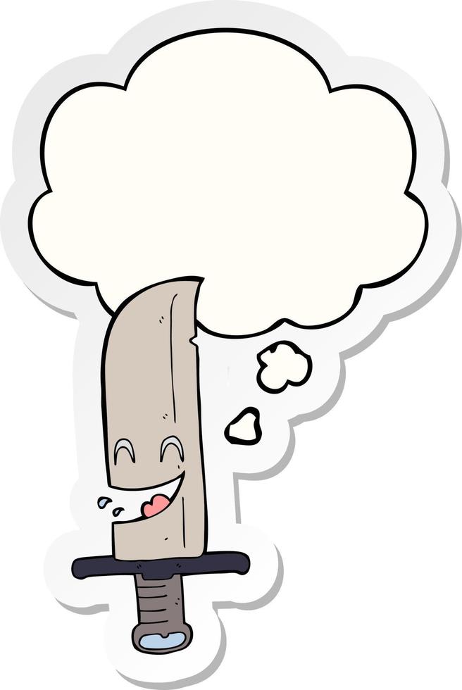 cartoon laughing knife and thought bubble as a printed sticker vector