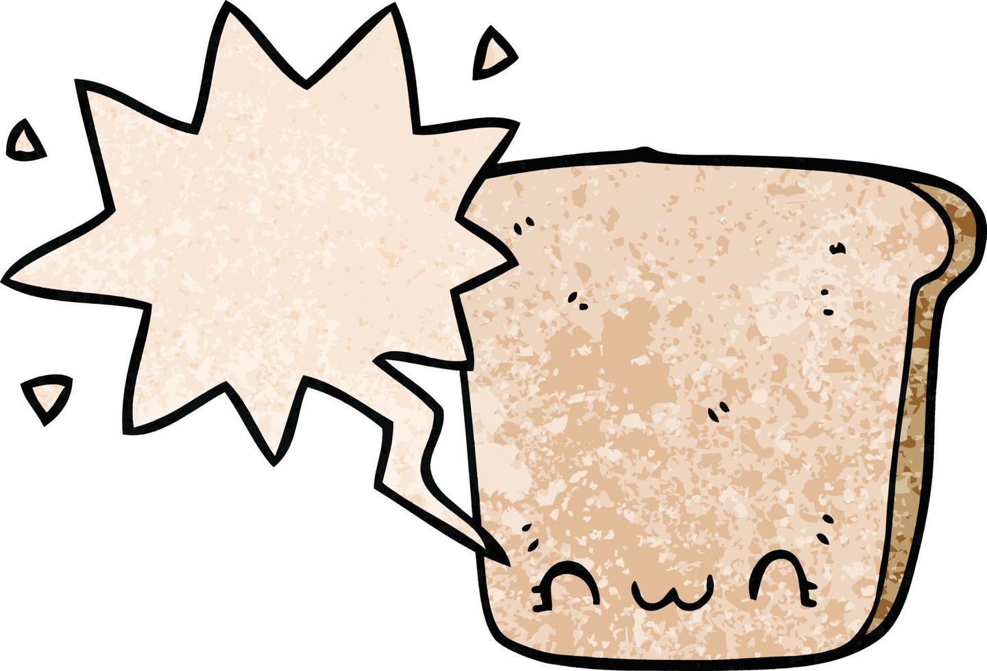 cartoon slice of bread and speech bubble in retro texture style vector