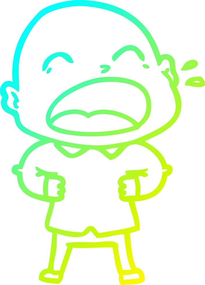 cold gradient line drawing cartoon shouting bald man vector