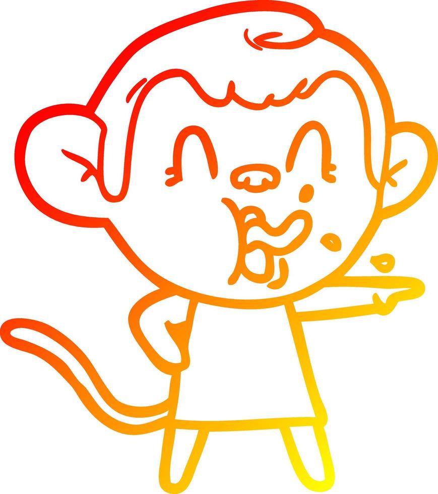 warm gradient line drawing crazy cartoon monkey in dress pointing vector