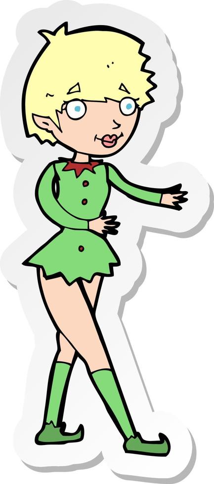 sticker of a cartoon christmas elf woman vector