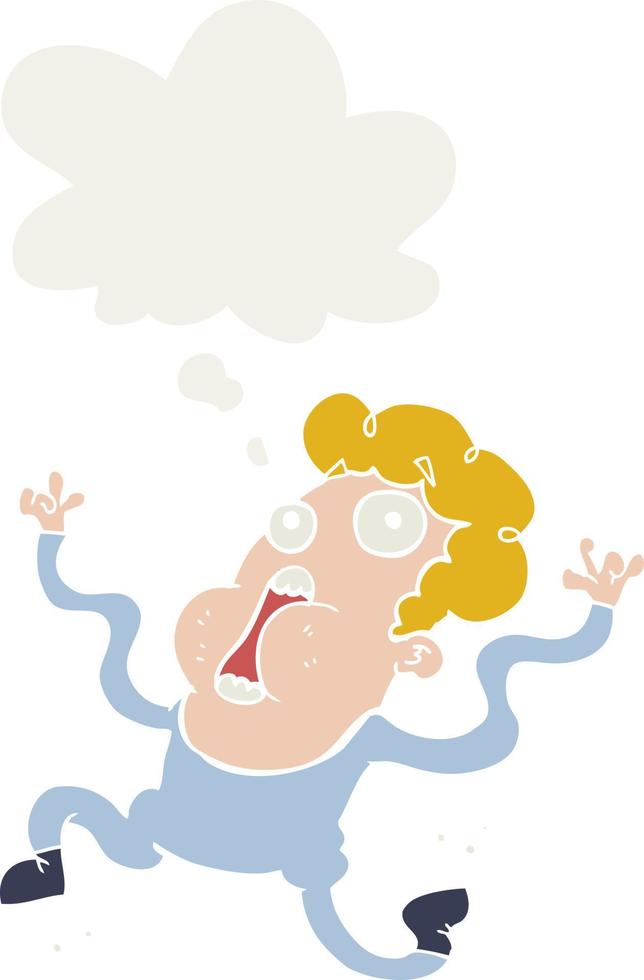 cartoon terrified man and thought bubble in retro style vector