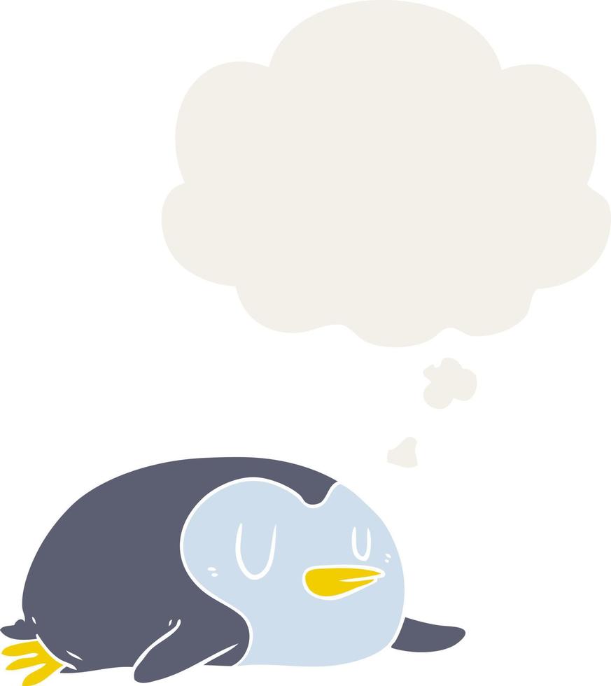 cartoon penguin and thought bubble in retro style vector