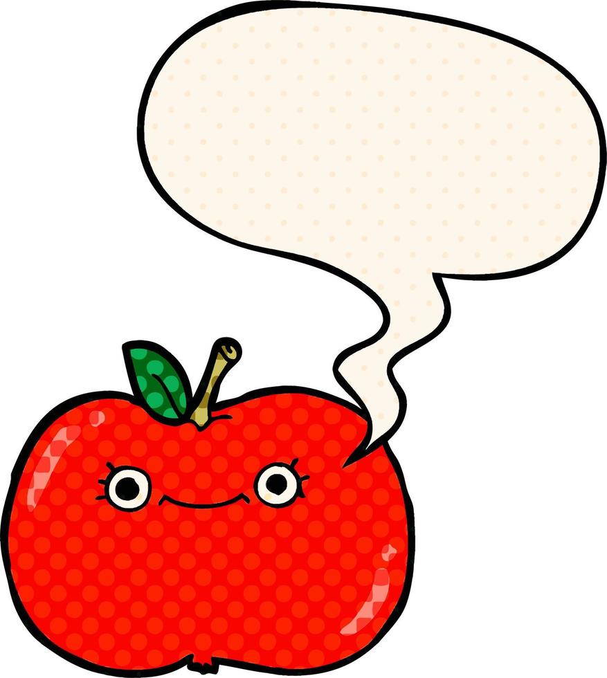 cute cartoon apple and speech bubble in comic book style vector