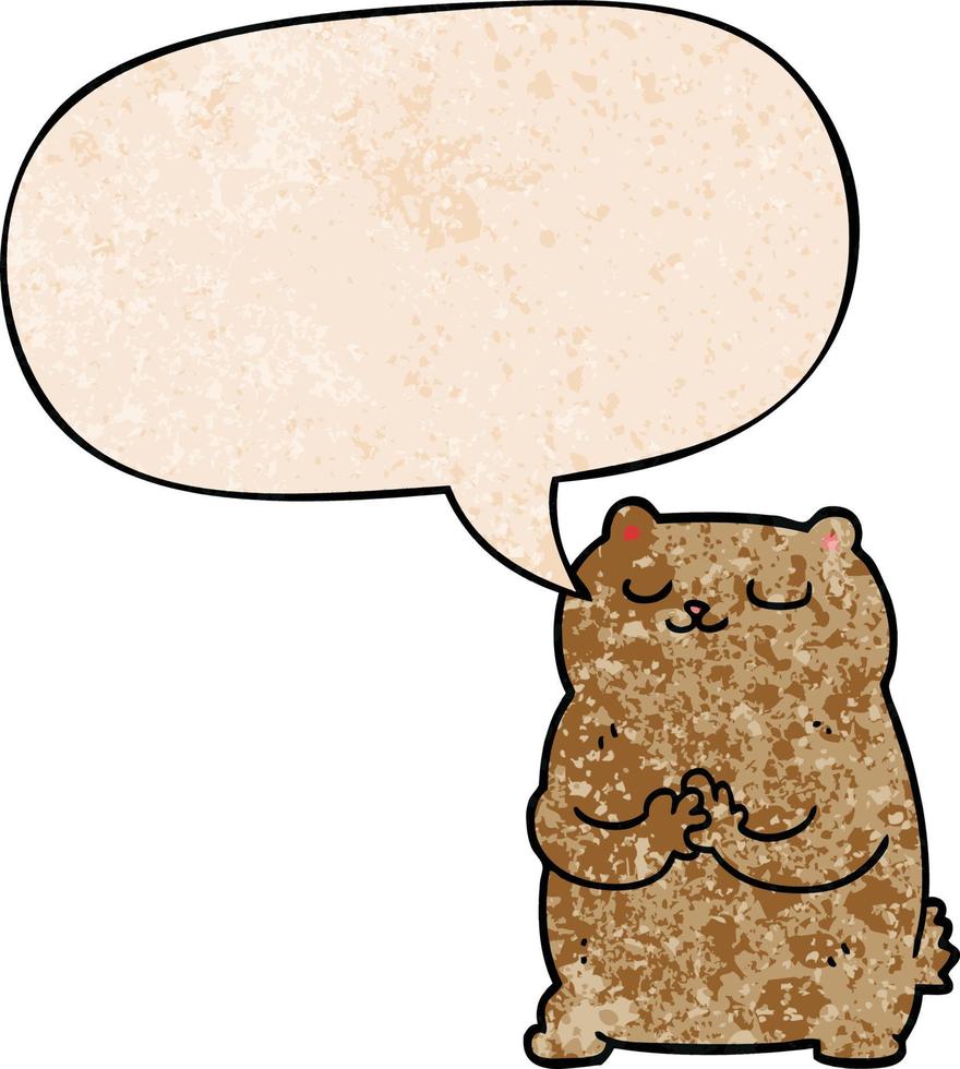 cartoon bear and speech bubble in retro texture style vector