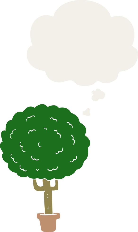 árbol de dibujos animados y burbuja de pensamiento en estilo retro vector