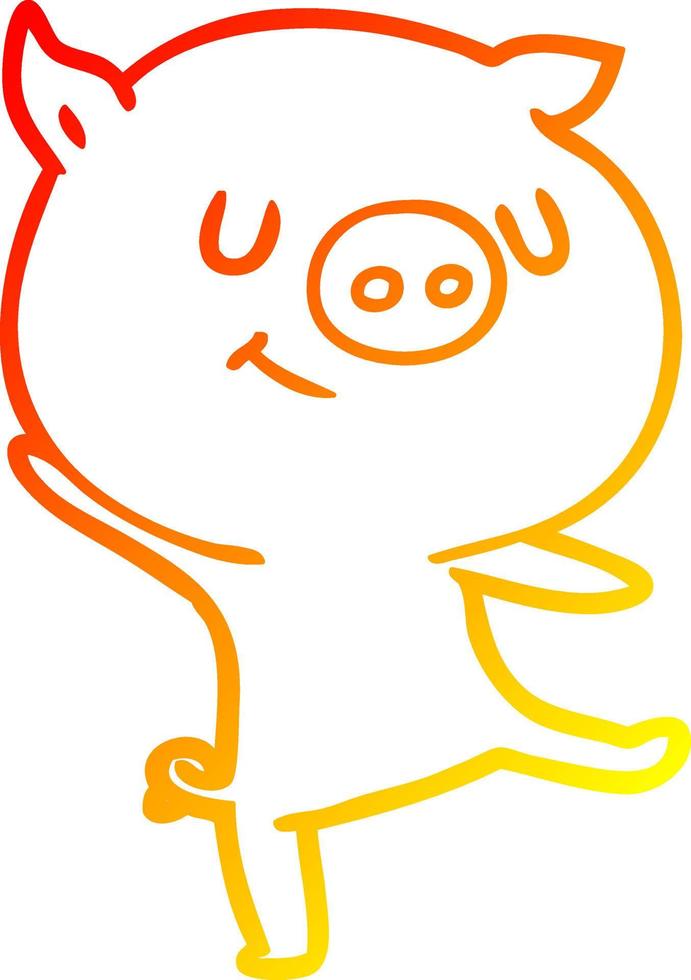 warm gradient line drawing happy cartoon pig vector