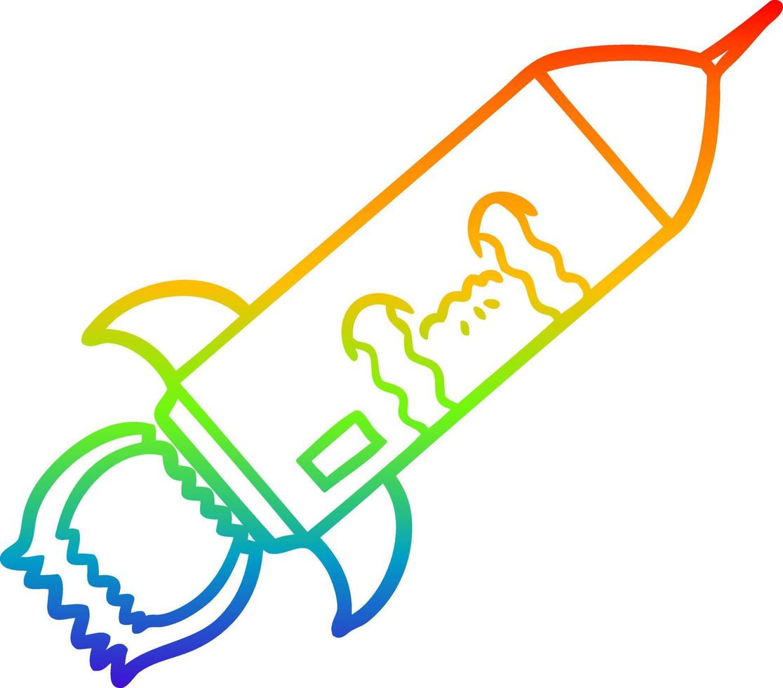 rainbow gradient line drawing cartoon crying rocket vector