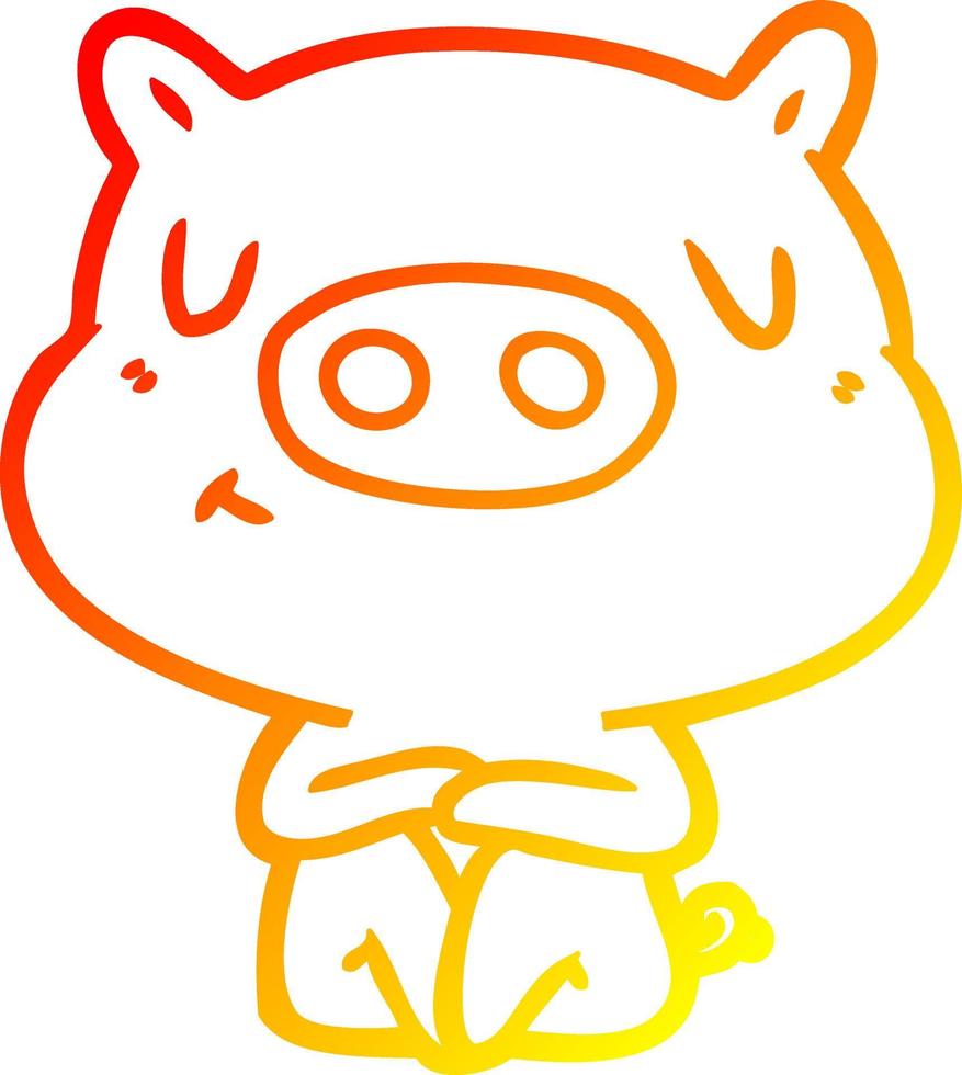 warm gradient line drawing cartoon content pig meditating vector