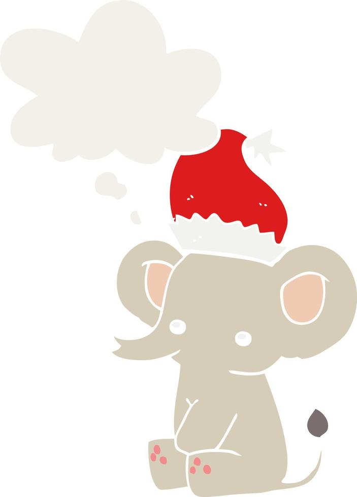 cute christmas elephant and thought bubble in retro style vector