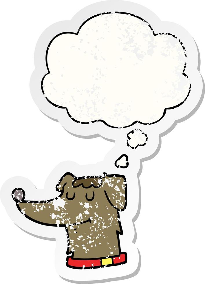 cartoon dog and thought bubble as a distressed worn sticker vector